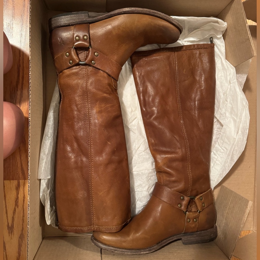 FRYE Phillip Harness Tall Cognac Boots